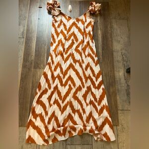 Vince Camuto Orange and Cream Zigzag Midi Dress size women’s small